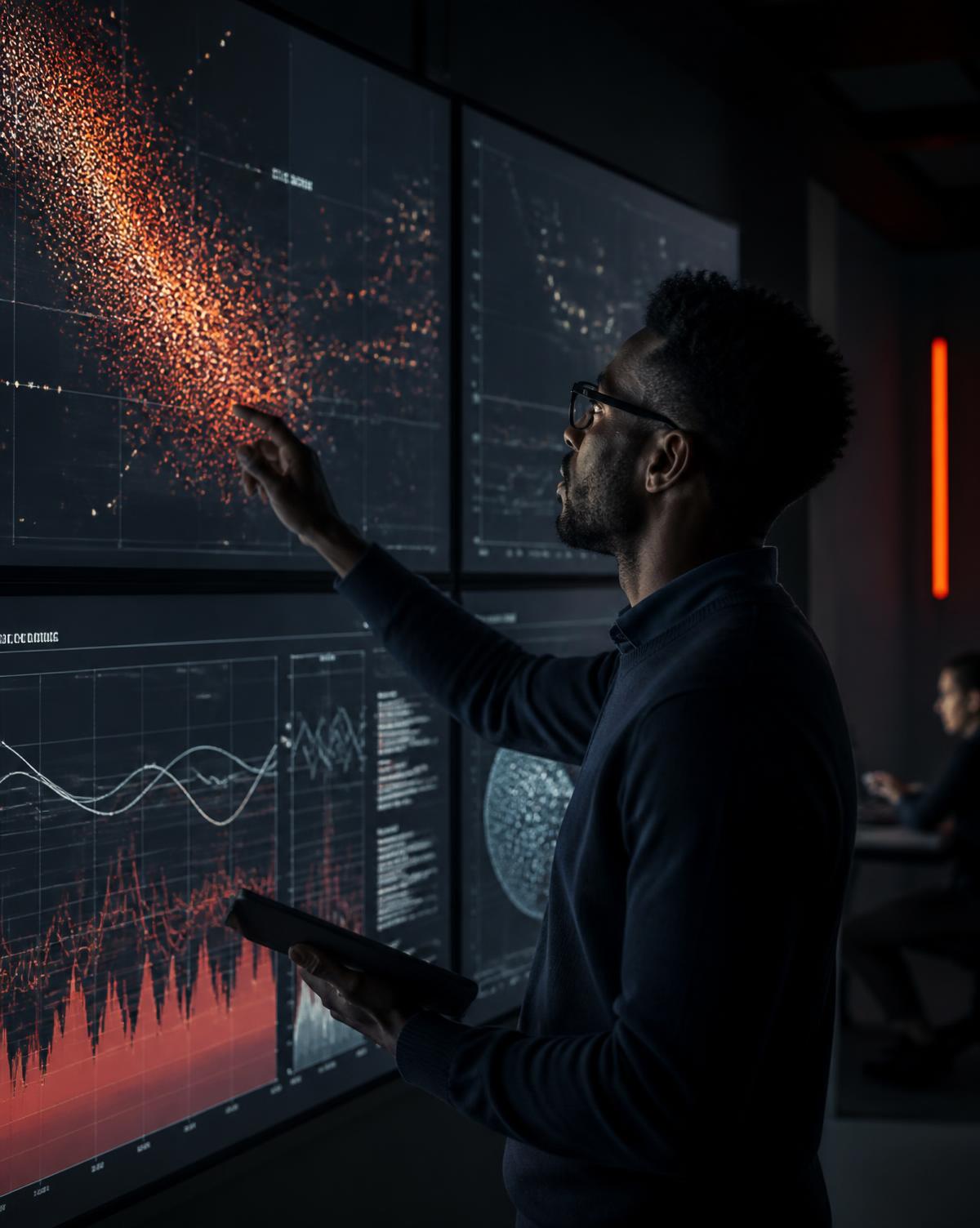 Data scientist analysing interactive research visualisations